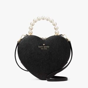 Kate Spade Love Shack Black Heart Handbag with Pearl Strap